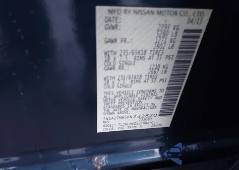 2015 Nissan Murano Sl from USA, damaged, VIN 5N1AZ2MH5FN232820